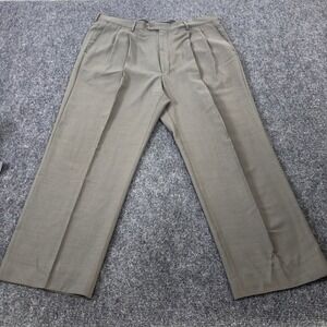 Haggar Black Label Mens Pleated Dress Pants Olive Green Wide Leg 38x26 Trousers